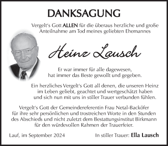 Traueranzeige von Heinz Lausch von Pegnitz-Zeitung