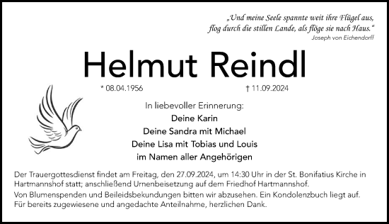 Traueranzeige von Helmut Reindl von Hersbrucker Zeitung Lokal