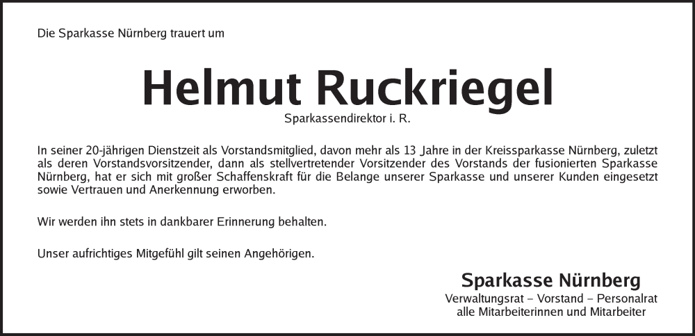  Traueranzeige für Helmut Ruckriegel vom 28.09.2024 aus Pegnitz-Zeitung