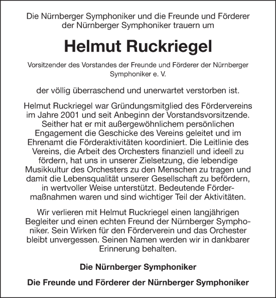 Traueranzeige von Helmut Ruckriegel von Der Bote