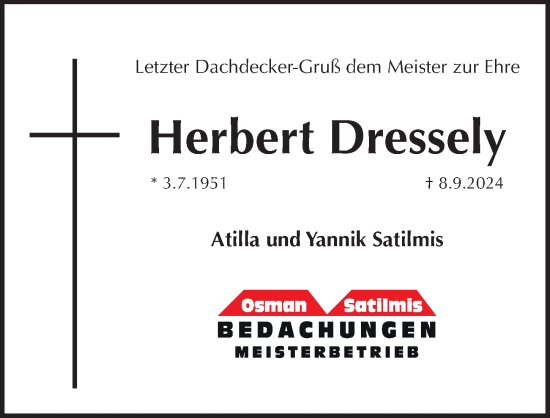 Traueranzeige von Herbert Dressely von Pegnitz-Zeitung