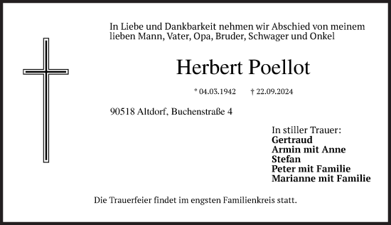 Traueranzeige von Herbert Poellot von Der Bote