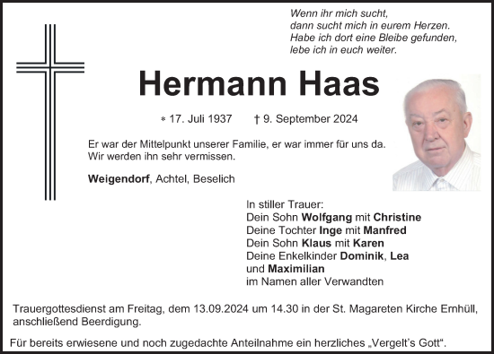 Traueranzeige von Hermann Haas von Hersbrucker Zeitung Lokal