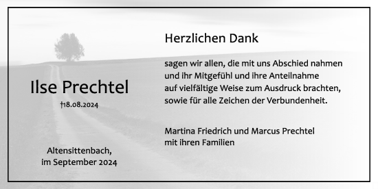 Traueranzeige von Ilse Prechtel von Hersbrucker Zeitung Lokal