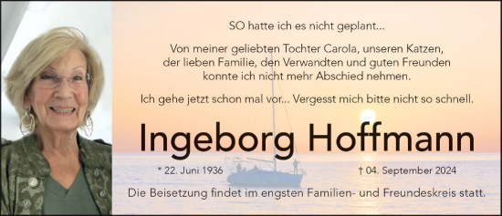 Traueranzeige von Ingeborg Hoffmann von Hersbrucker Zeitung Lokal