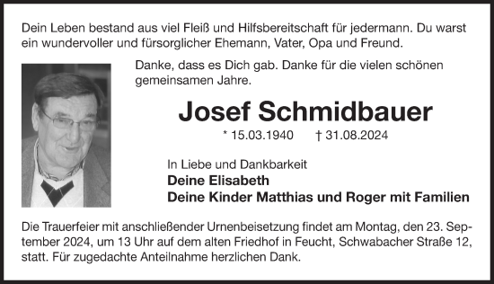 Traueranzeige von Josef Schmidbauer von Der Bote