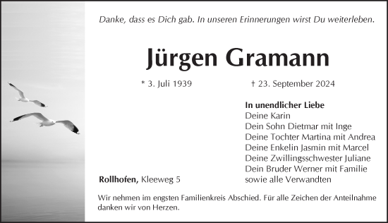 Traueranzeige von Jürgen Gramann von Pegnitz-Zeitung