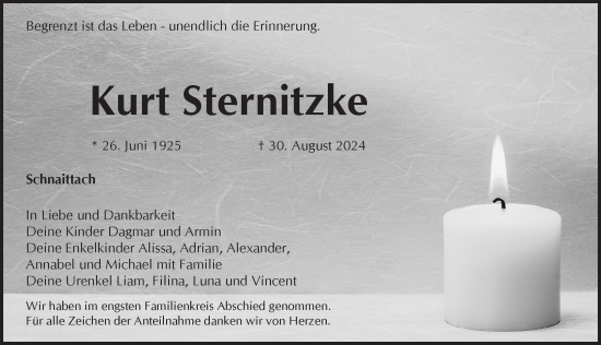 Traueranzeige von Kurt Sternitzke von Pegnitz-Zeitung