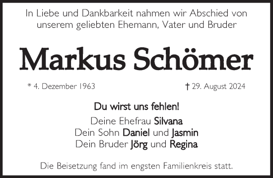 Traueranzeige von Markus Schömer von Pegnitz-Zeitung
