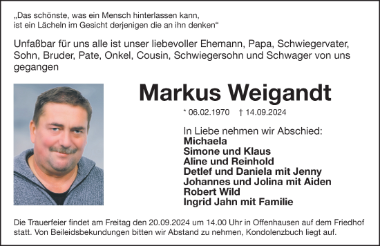 Traueranzeige von Markus Weigandt von Hersbrucker Zeitung Lokal
