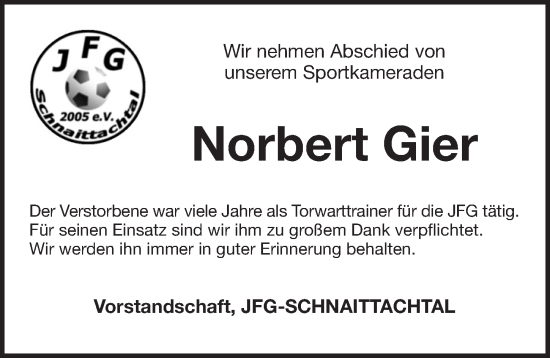 Traueranzeige von Norbert Gier von Pegnitz-Zeitung