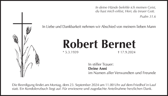 Traueranzeige von Robert Bernet von Pegnitz-Zeitung