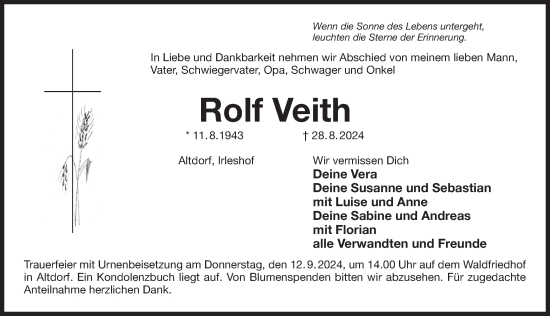 Traueranzeige von Rolf Veith von Der Bote