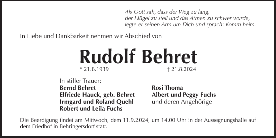 Traueranzeige von Rudolf Behret von Pegnitz-Zeitung