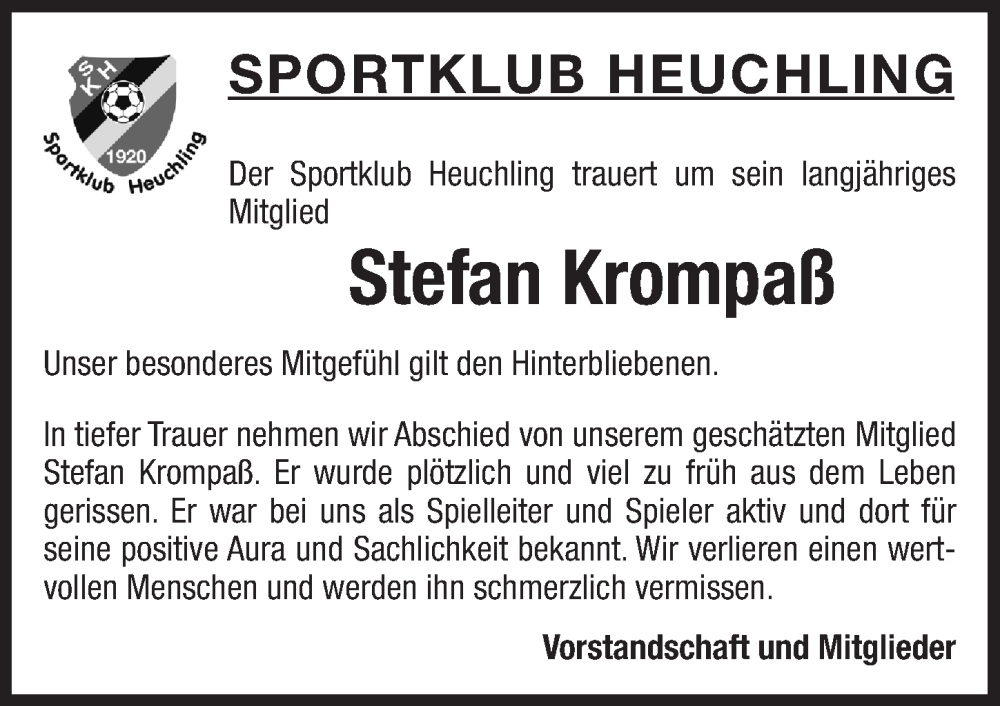  Traueranzeige für Stefan Krompaß vom 28.09.2024 aus Pegnitz-Zeitung