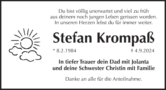 Traueranzeige von Stefan Krompaß von Pegnitz-Zeitung