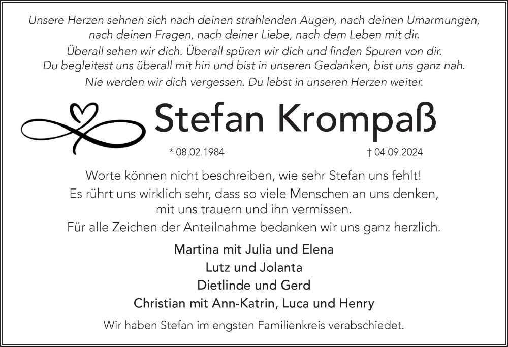  Traueranzeige für Stefan Krompaß vom 28.09.2024 aus Pegnitz-Zeitung