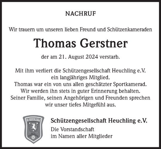 Traueranzeige von Thomas Gerstner von Pegnitz-Zeitung