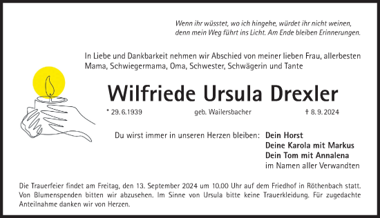 Traueranzeige von Wilfriede Ursula Drexler von Pegnitz-Zeitung