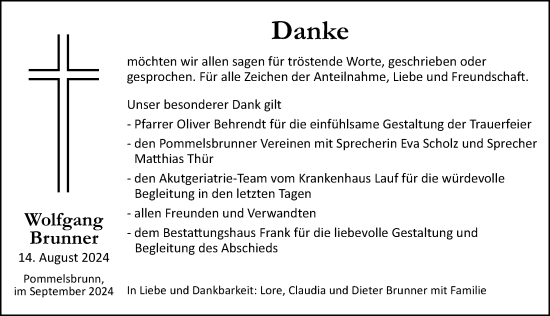 Traueranzeige von Wolfgang Brunner von Hersbrucker Zeitung Lokal