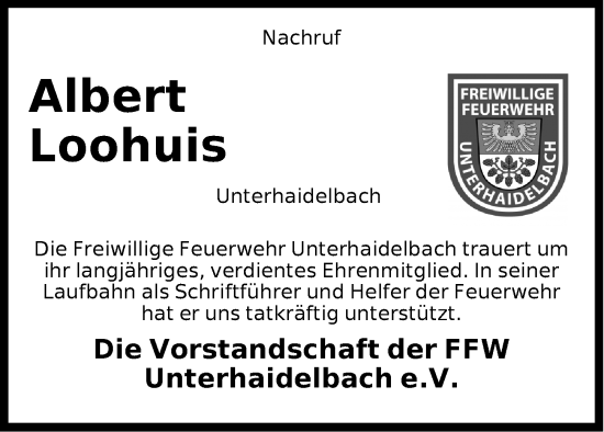 Traueranzeige von Albert Loohuis von Der Bote