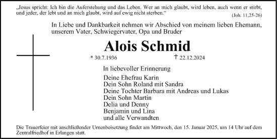 Traueranzeige von Alois Schmid von Hersbrucker Zeitung Lokal