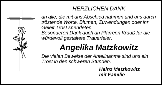 Traueranzeige von Angelika Matzkowitz von Der Bote