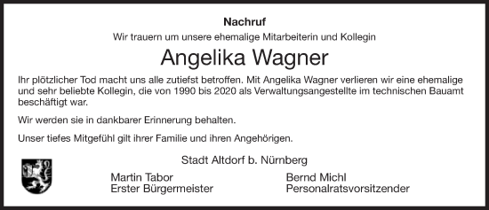 Traueranzeige von Angelika Wagner von Der Bote
