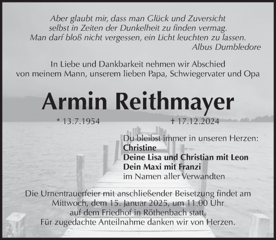 Traueranzeige von Armin Reithmayer von Pegnitz-Zeitung