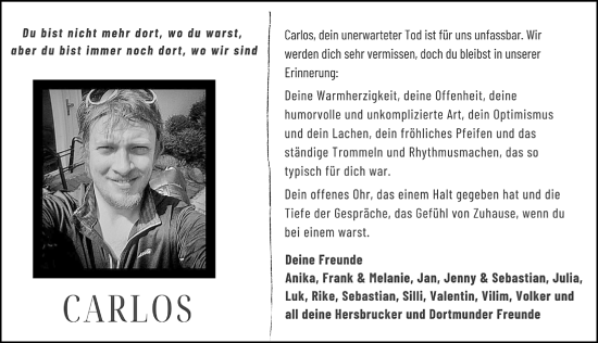 Traueranzeige von Carlos Tobisch von Hersbrucker Zeitung Lokal