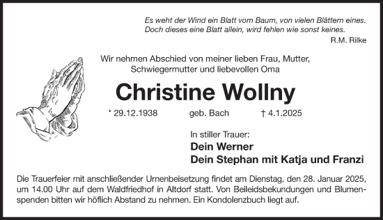 Traueranzeige von Christine Wollny von Der Bote