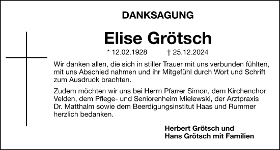 Traueranzeige von Elise Grötsch von Hersbrucker Zeitung Lokal