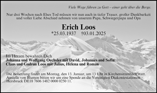 Traueranzeige von Erich Loos von Hersbrucker Zeitung Lokal