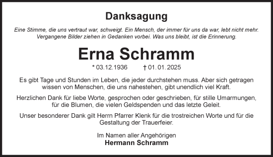 Traueranzeige von Erna Schramm von Der Bote