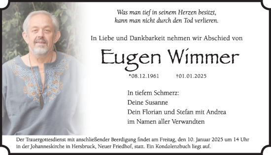 Traueranzeige von Eugen Wimmer von Hersbrucker Zeitung Lokal