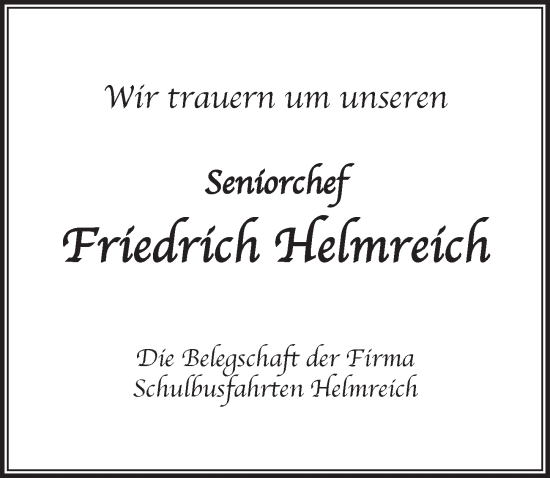 Traueranzeige von Friedrich Helmreich von Pegnitz-Zeitung