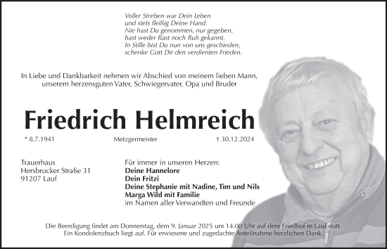 Traueranzeige von Friedrich Helmreich von Pegnitz-Zeitung