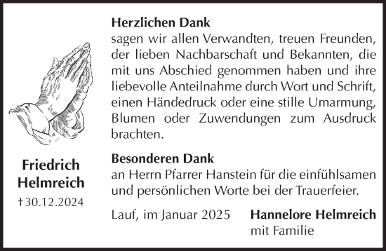 Traueranzeige von Friedrich Helmreich von Pegnitz-Zeitung