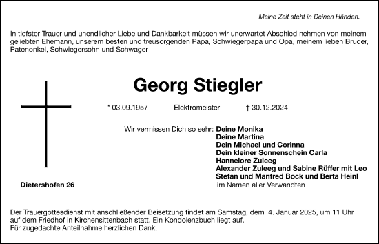 Traueranzeige von Georg Stiegler von Hersbrucker Zeitung Lokal