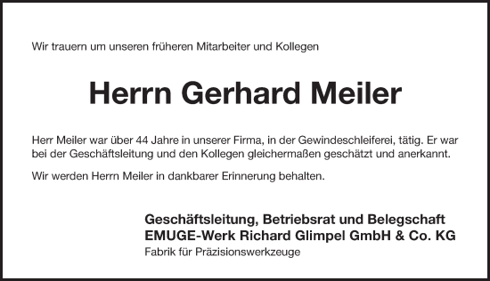 Traueranzeige von Gerhard Meiler von Pegnitz-Zeitung