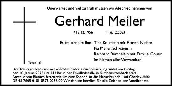 Traueranzeige von Gerhard Meiler von Hersbrucker Zeitung Lokal