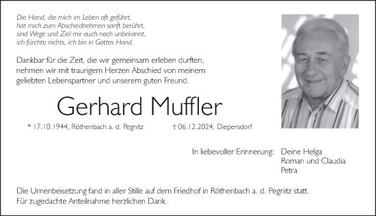 Traueranzeige von Gerhard Muffler von Pegnitz-Zeitung