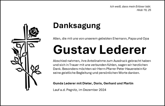 Traueranzeige von Gustav Lederer von Pegnitz-Zeitung