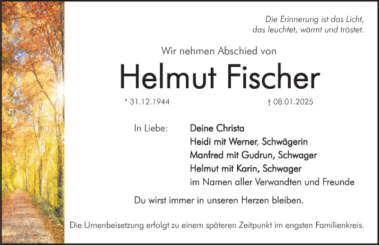 Traueranzeige von Helmut Fischer von Hersbrucker Zeitung Lokal