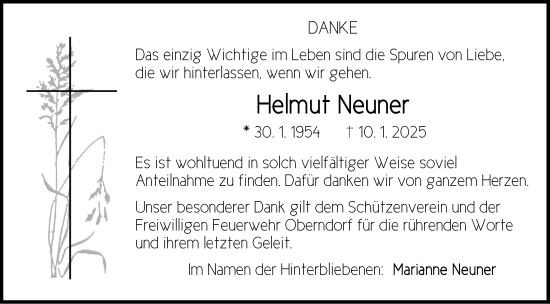 Traueranzeige von Helmut Neuner von Pegnitz-Zeitung
