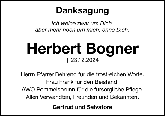Traueranzeige von Herbert Bogner von Hersbrucker Zeitung Lokal
