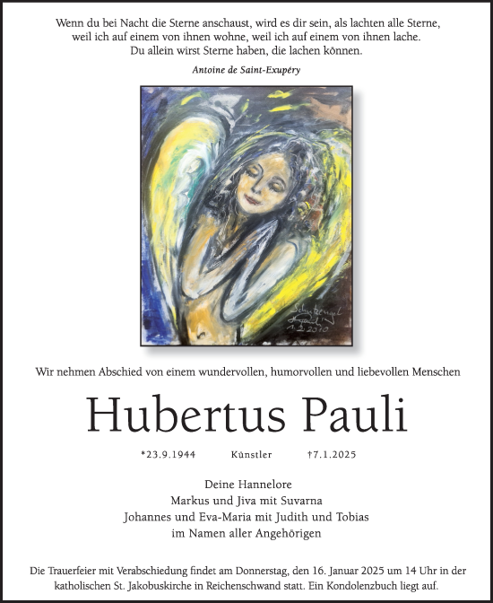 Traueranzeige von Hubertus Pauli von Hersbrucker Zeitung Lokal