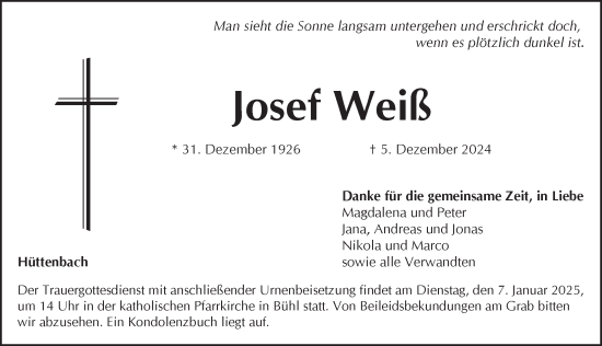 Traueranzeige von Josef Weiß von Pegnitz-Zeitung