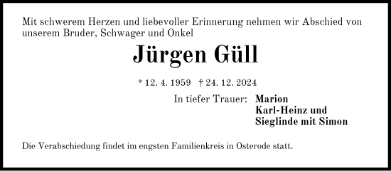 Traueranzeige von Jürgen Güll von Pegnitz-Zeitung
