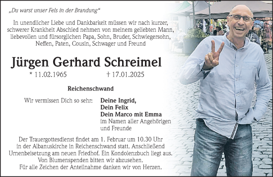 Traueranzeige von Jürgen Gerhard Schreimel von Hersbrucker Zeitung Lokal